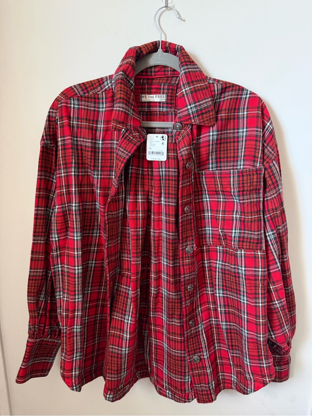 NWT - Free People Ashley Plaid Button-Down Shirt - Scarlett Combo